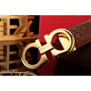 Ferragamo Special Edition Adjustable Leather Double Gancini Buckle Belt 009 For Men