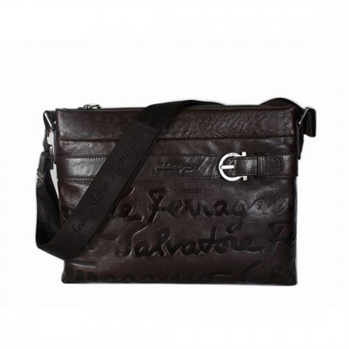 Ferragamo Logo Screen Print Large Leather Shoulder Bag For Men