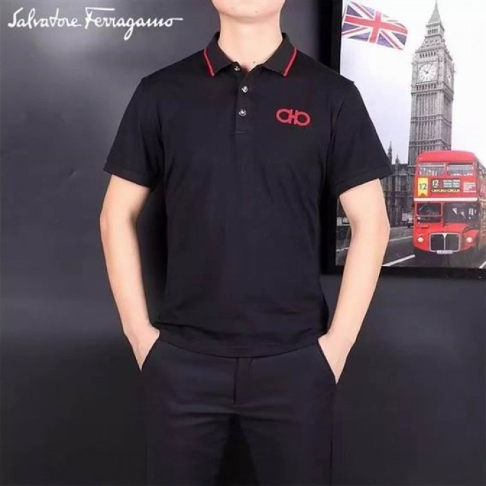 Ferragamo Short Polo T-Shirt in black Cheap Sale For Men